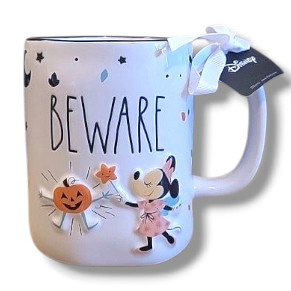 Rae Dunn Disney Halloween Mug BEWARE Minnie Mouse Fairy Princess Pumpkin 3D NWT